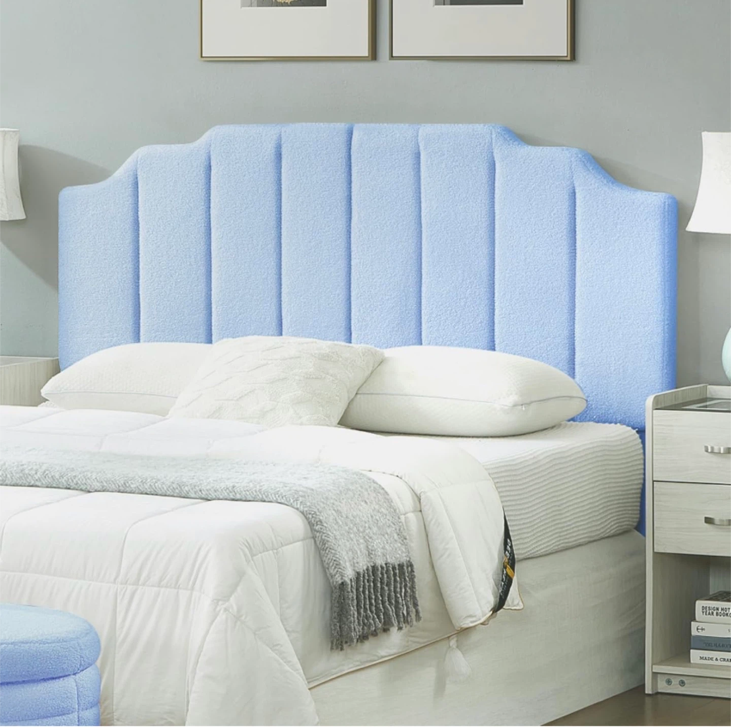 Queen/Full Light Blue Teddy Fabric Headboard