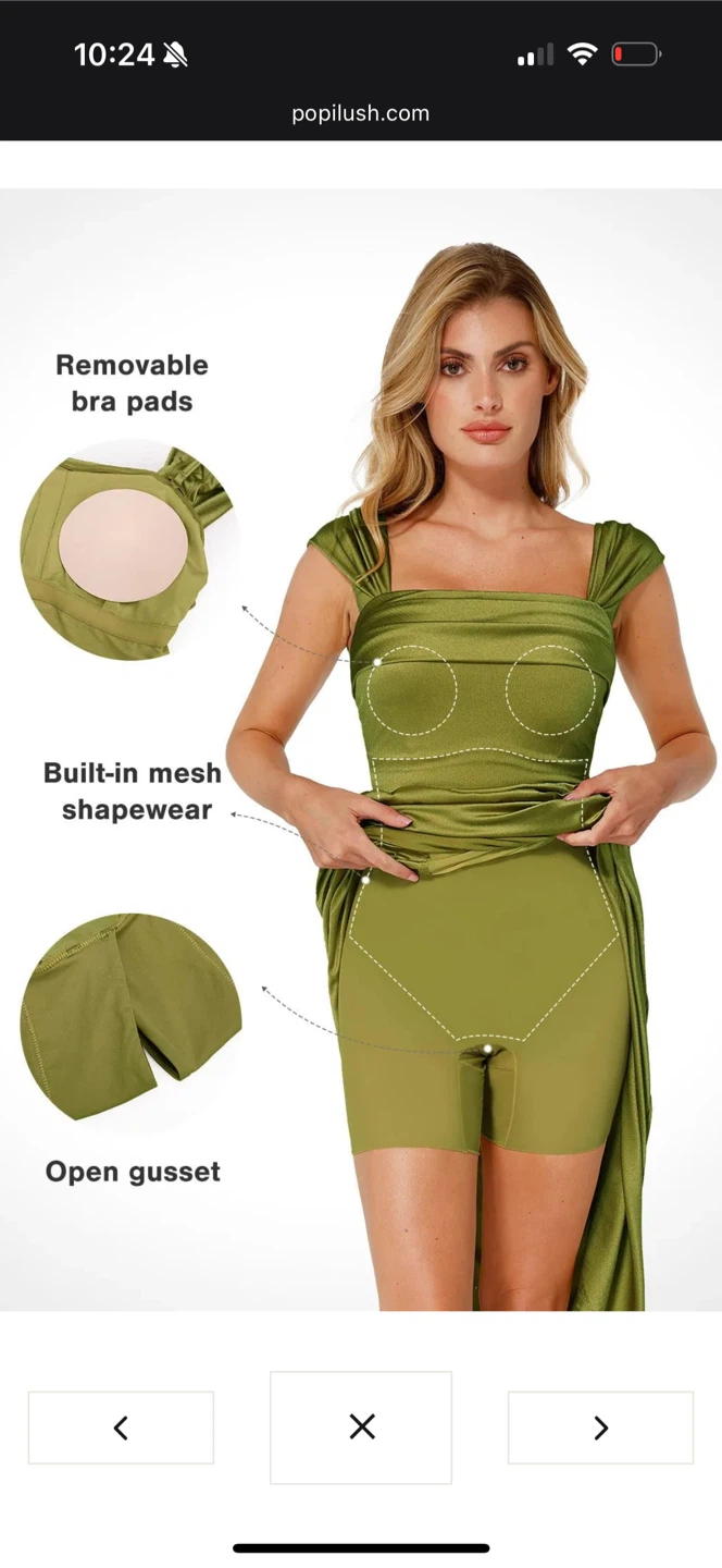 Popilush Olive Green Dress - shape wear built in - size M - photo 2