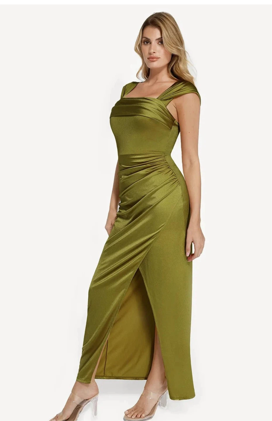 Popilush Olive Green Dress - shape wear built in - size M - photo 3