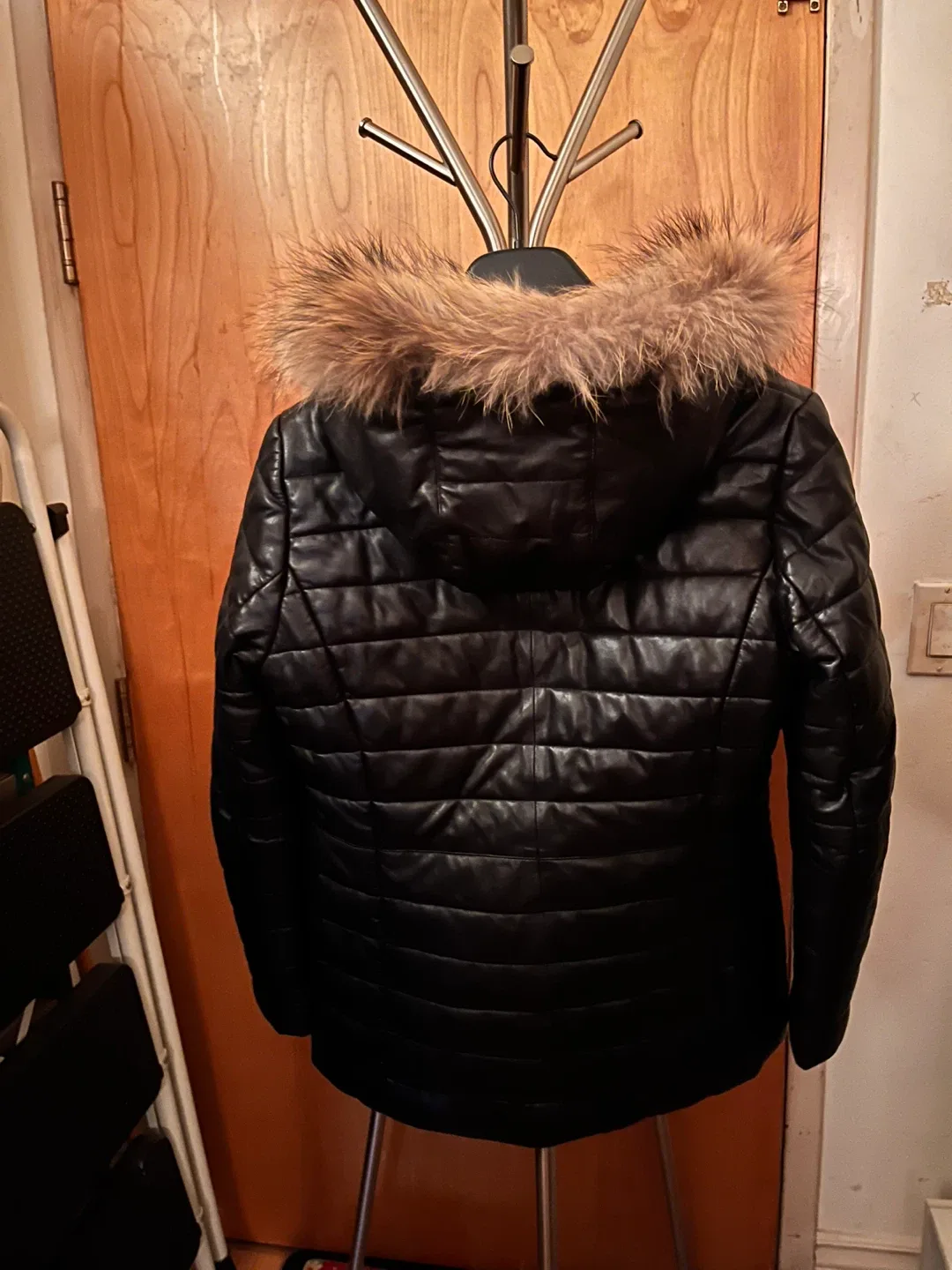 Danier Black Leather Jacket with Fur Hood image indicator(2)