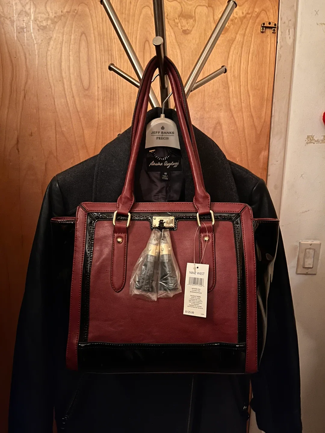 Nine West Burgundy & Black Tote Bag thumbnail
