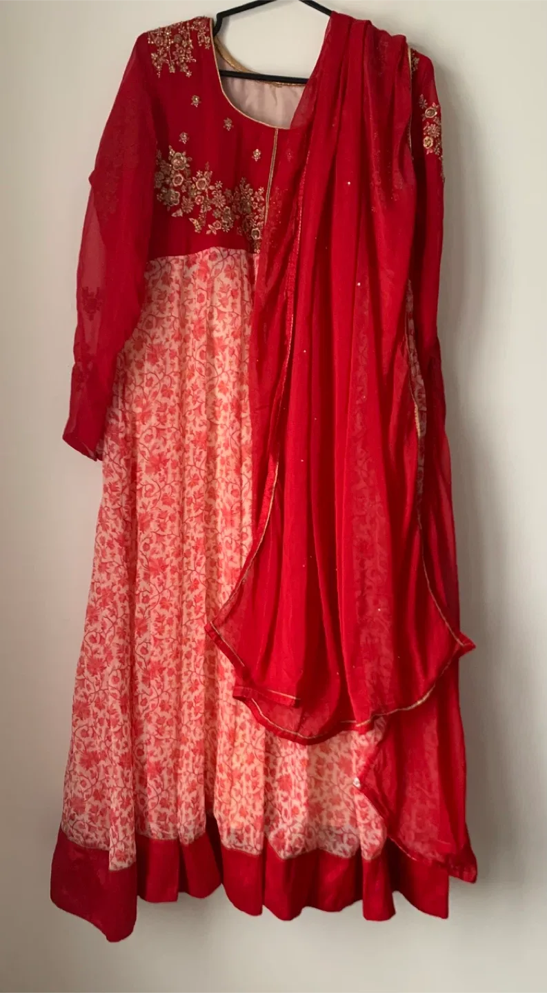 Red Embroidered Anarkali Dress image indicator(2)