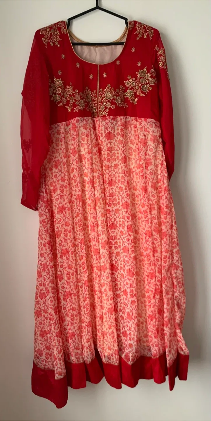 Red Embroidered Anarkali Dress