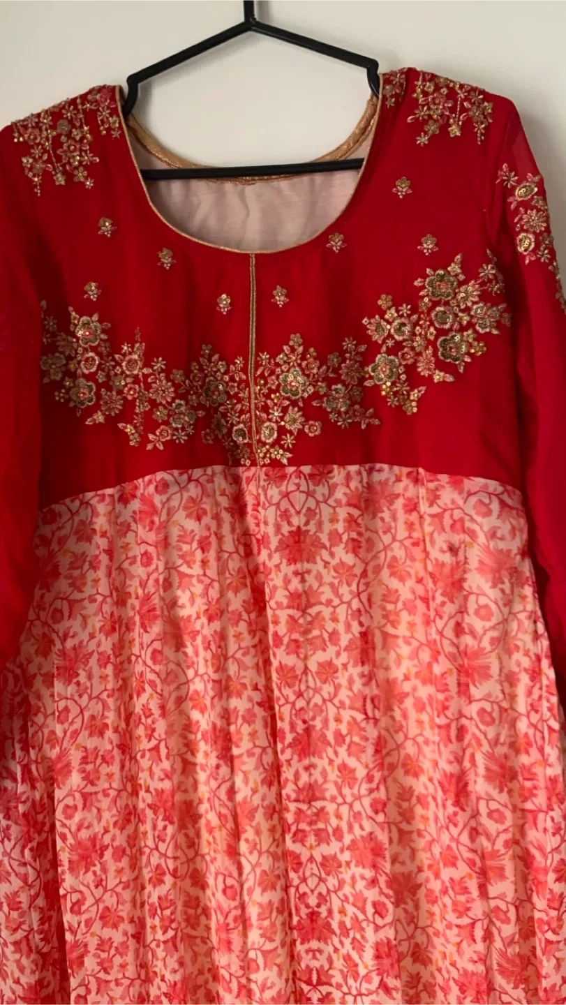 Red Embroidered Anarkali Dress image indicator(3)