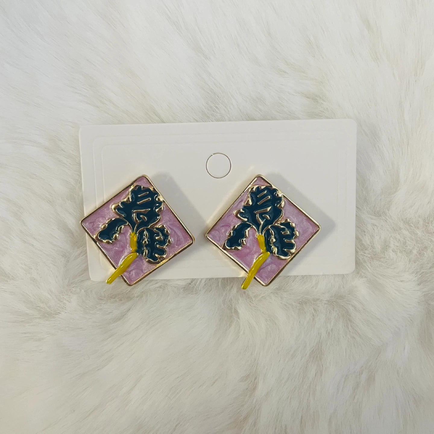 Floral Stud Earrings - Pink & Gold