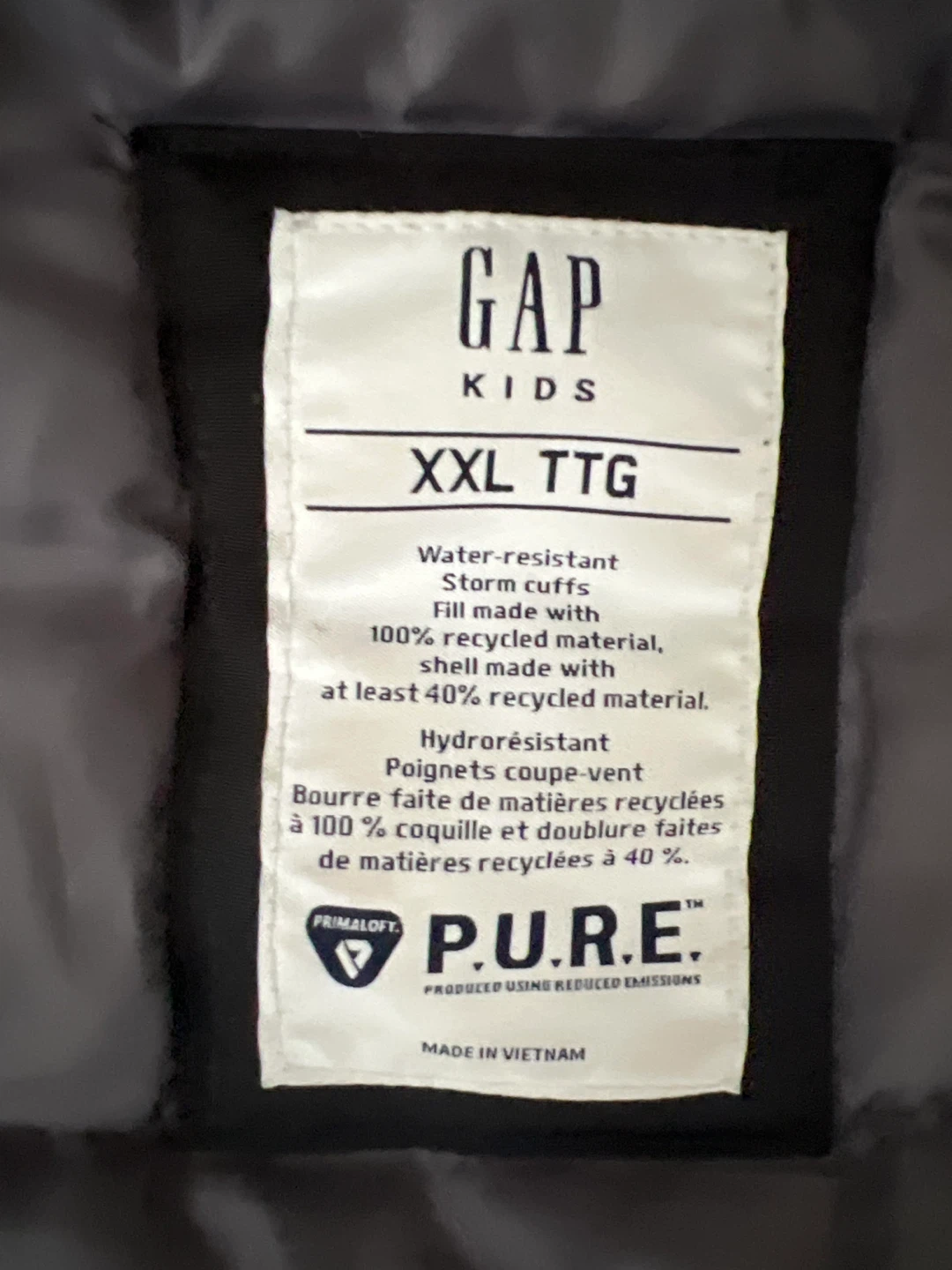 GAP Kids Primaloft PURE XXL Black Winter Jacket - photo 3
