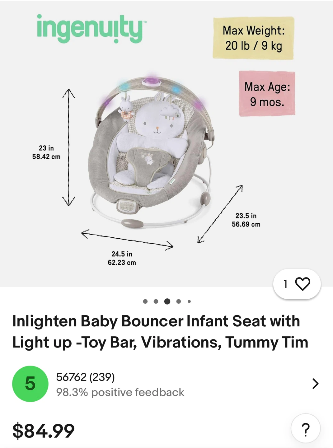 Ingenuity Inlighten Baby Bouncer Infant Seat - photo 3