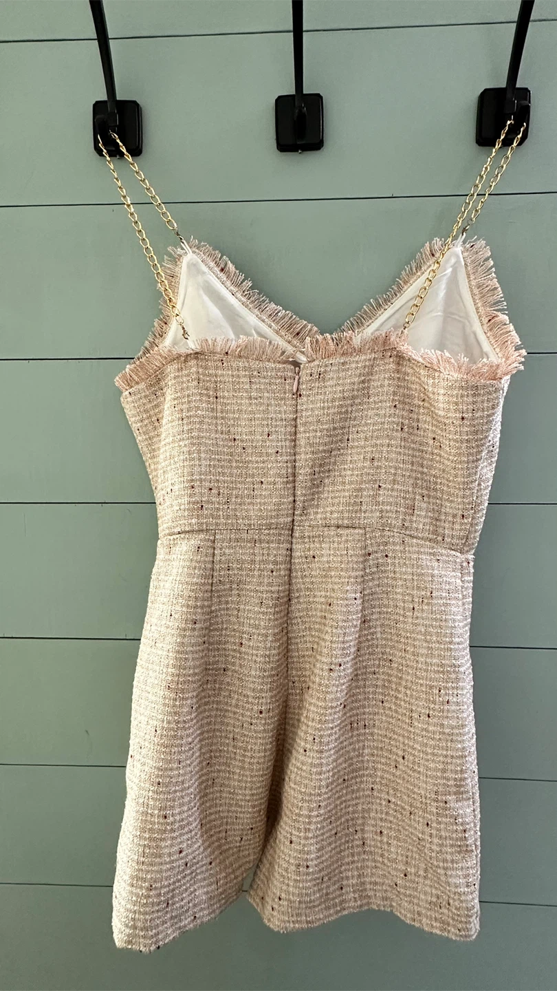 Tweed Romper with Chain Straps - photo 4