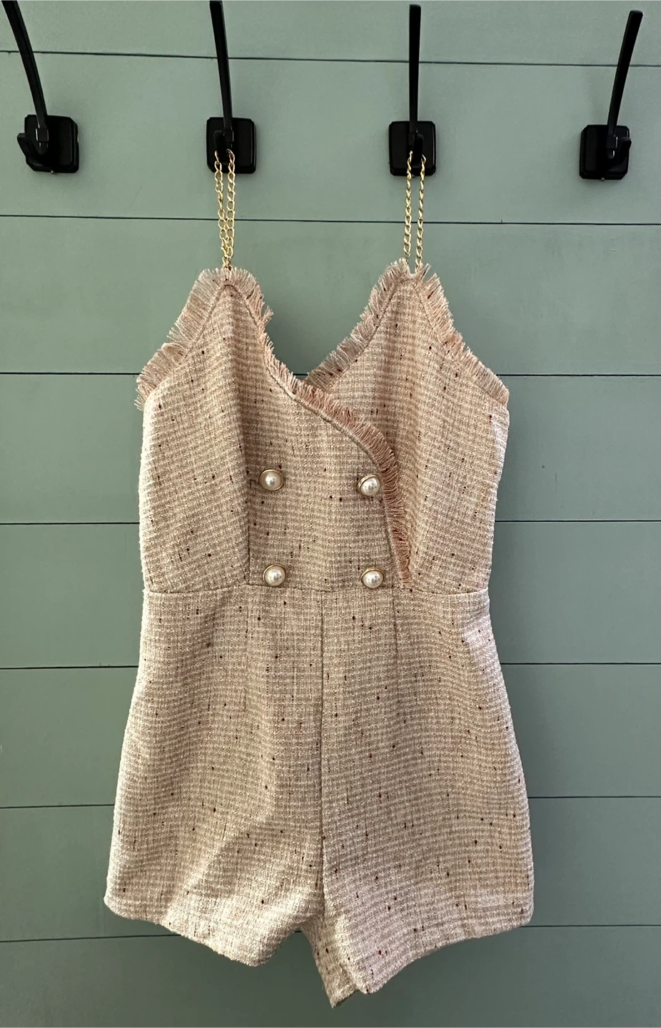 Tweed Romper with Chain Straps - photo 3