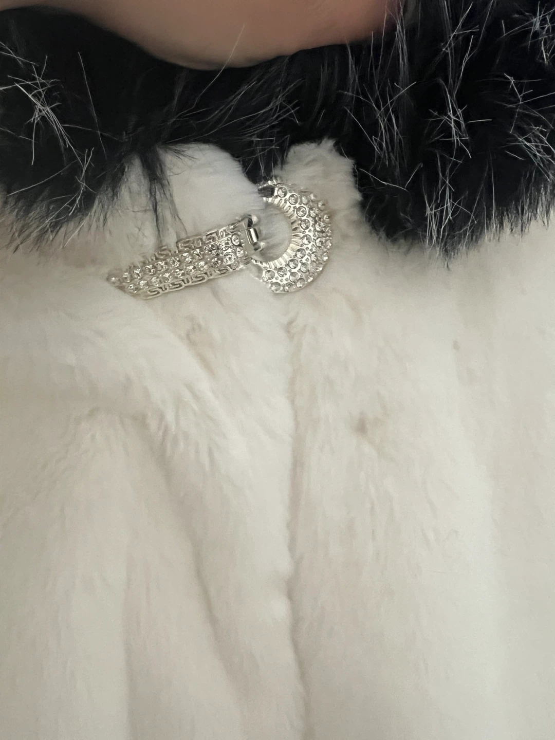 Faux Fur Coat - White with Black Trim - photo 2