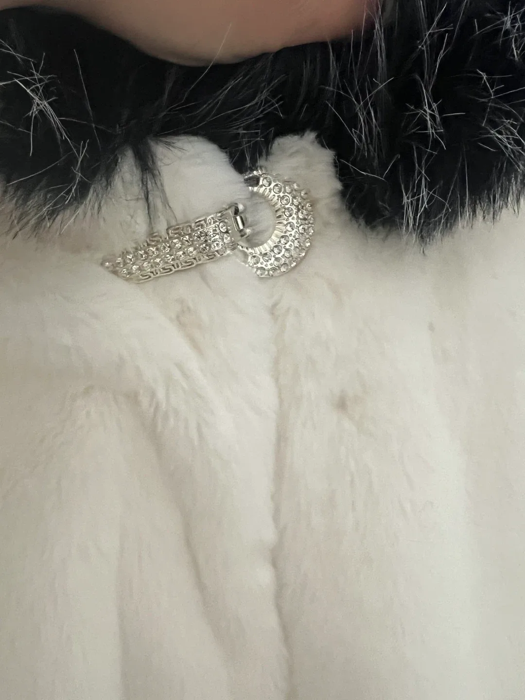 Faux Fur Coat - White with Black Trim image indicator(2)