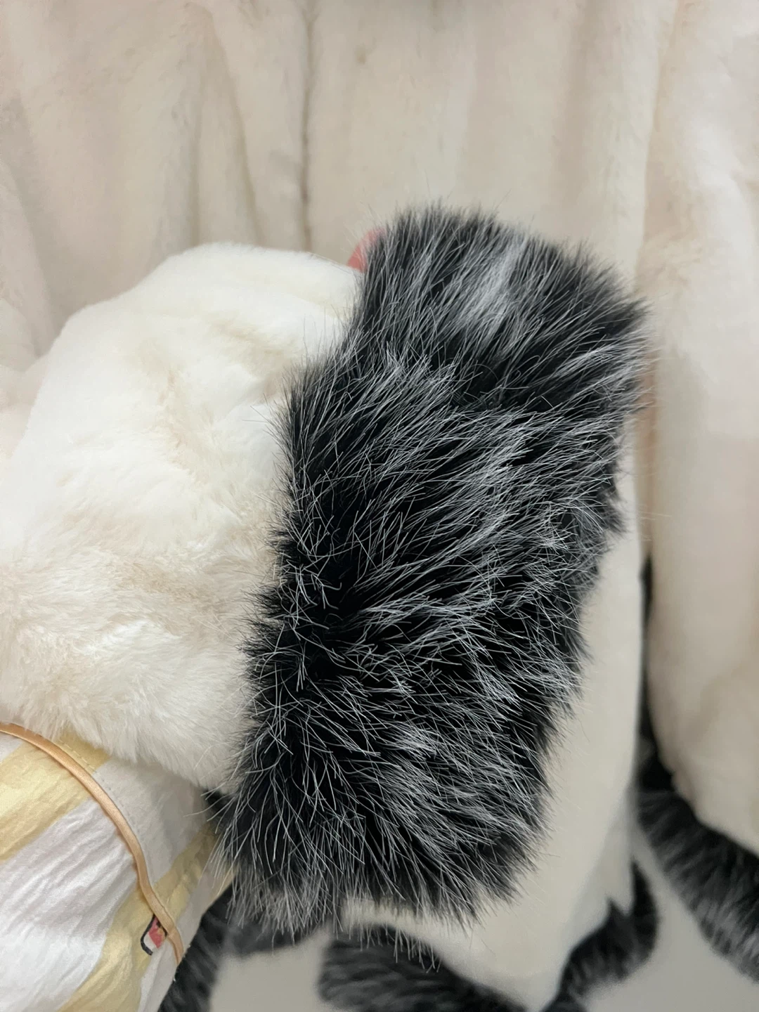 Faux Fur Coat - White with Black Trim - photo 4