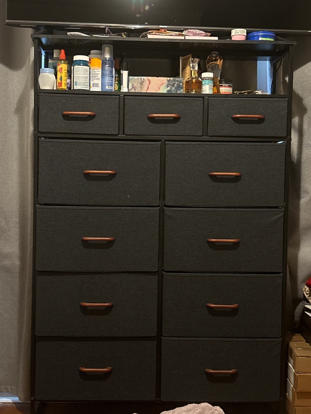 Black Fabric Dresser with 12 Drawers