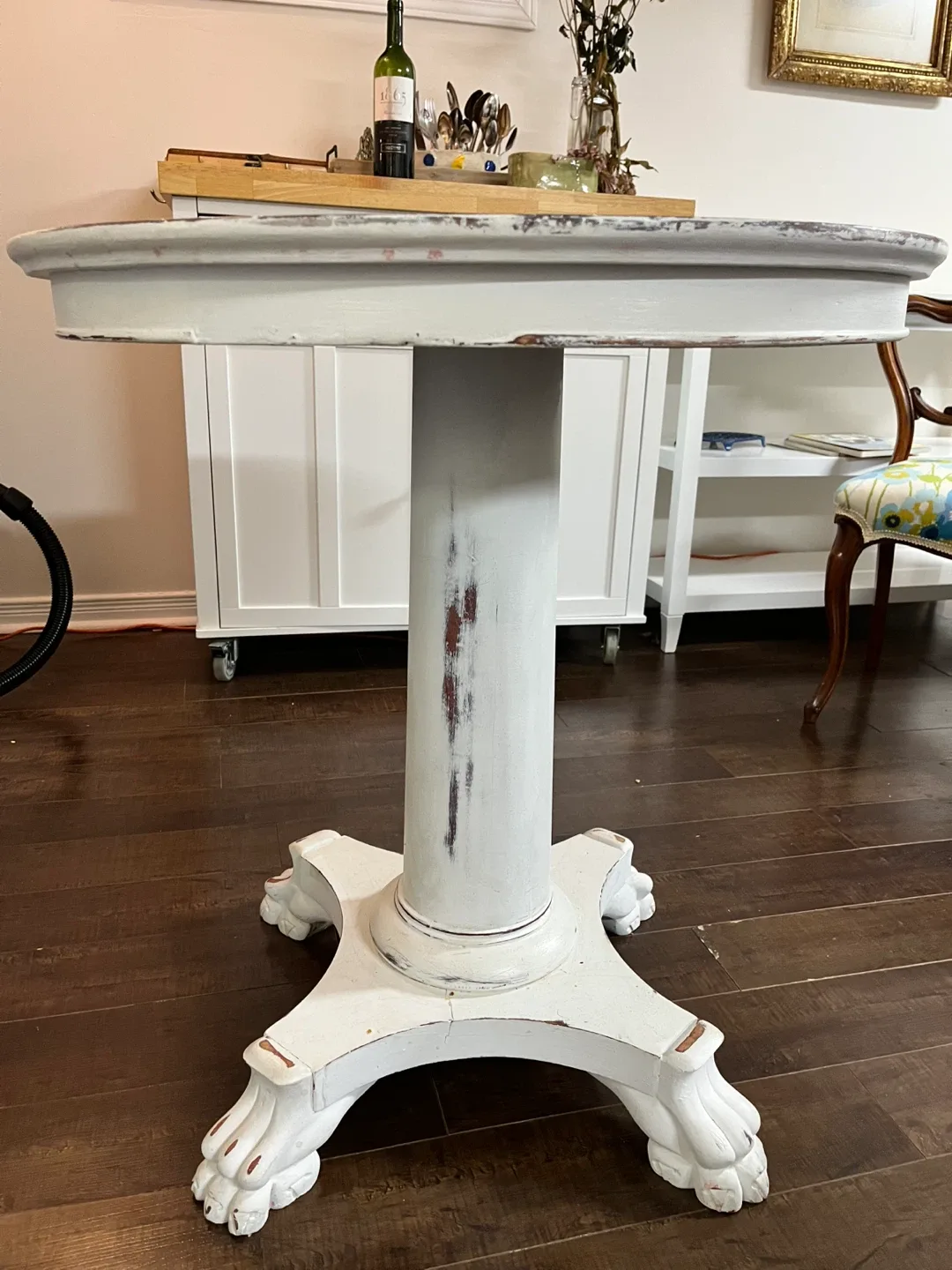 Round White Distressed Accent Table image indicator(2)