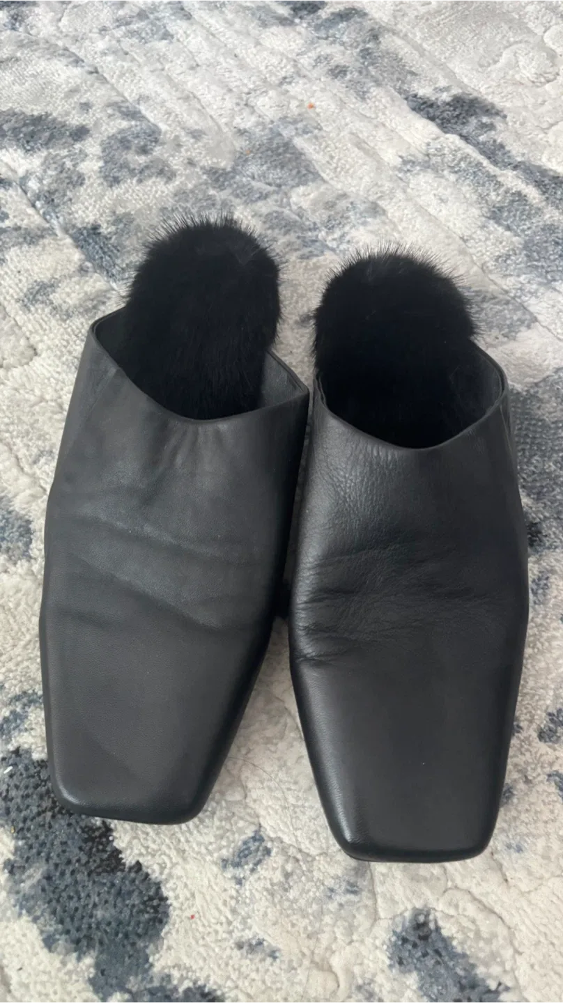Black Leather & Fur Mules image indicator(2)