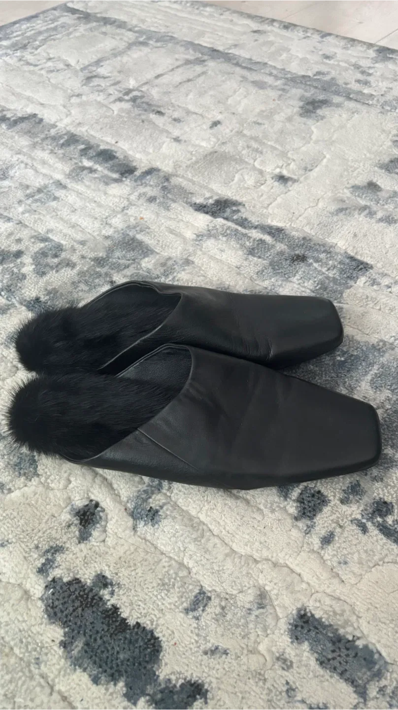 Black Leather & Fur Mules image indicator(3)