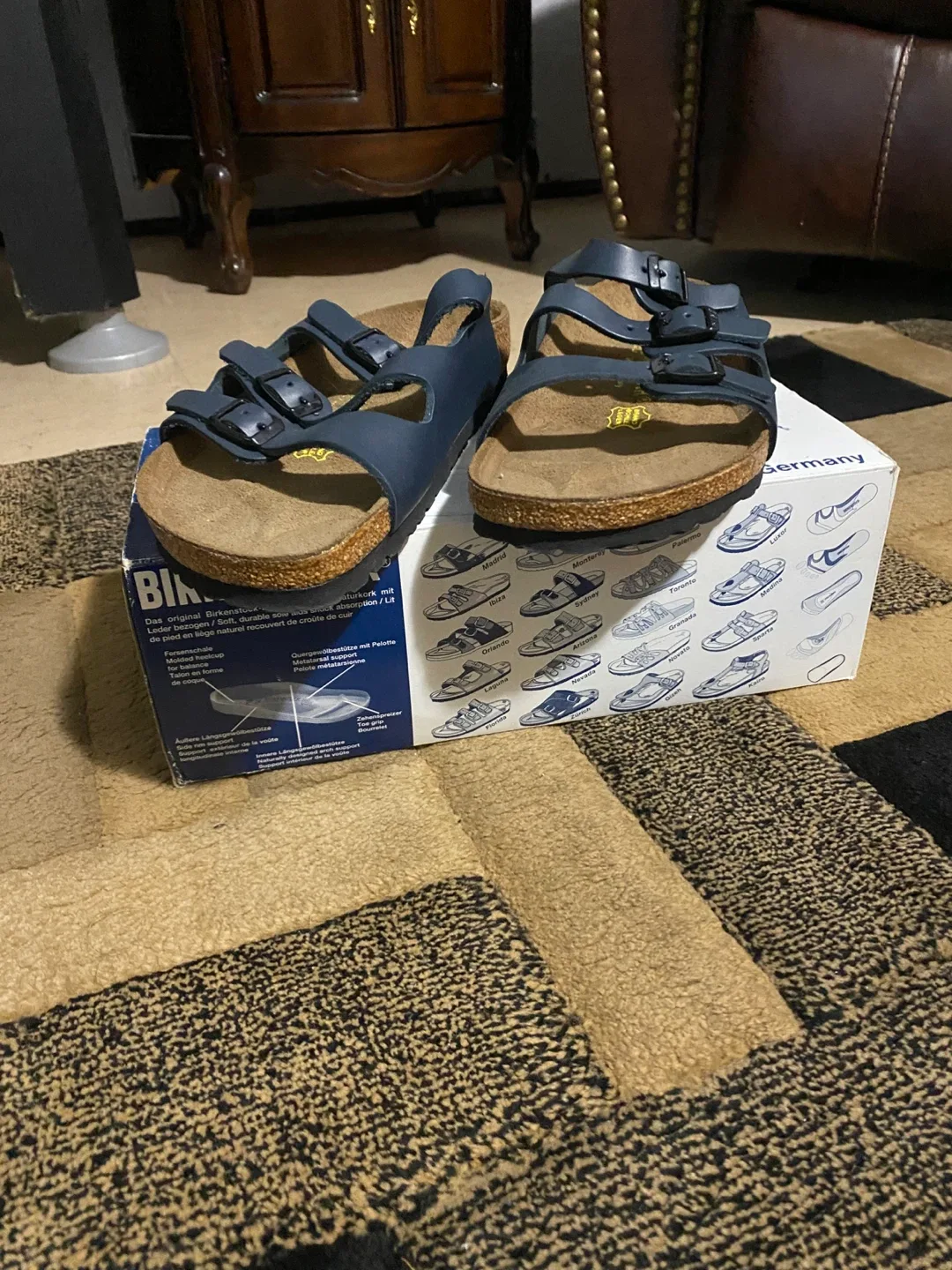 Birkenstock Blue Leather Sandals with Box