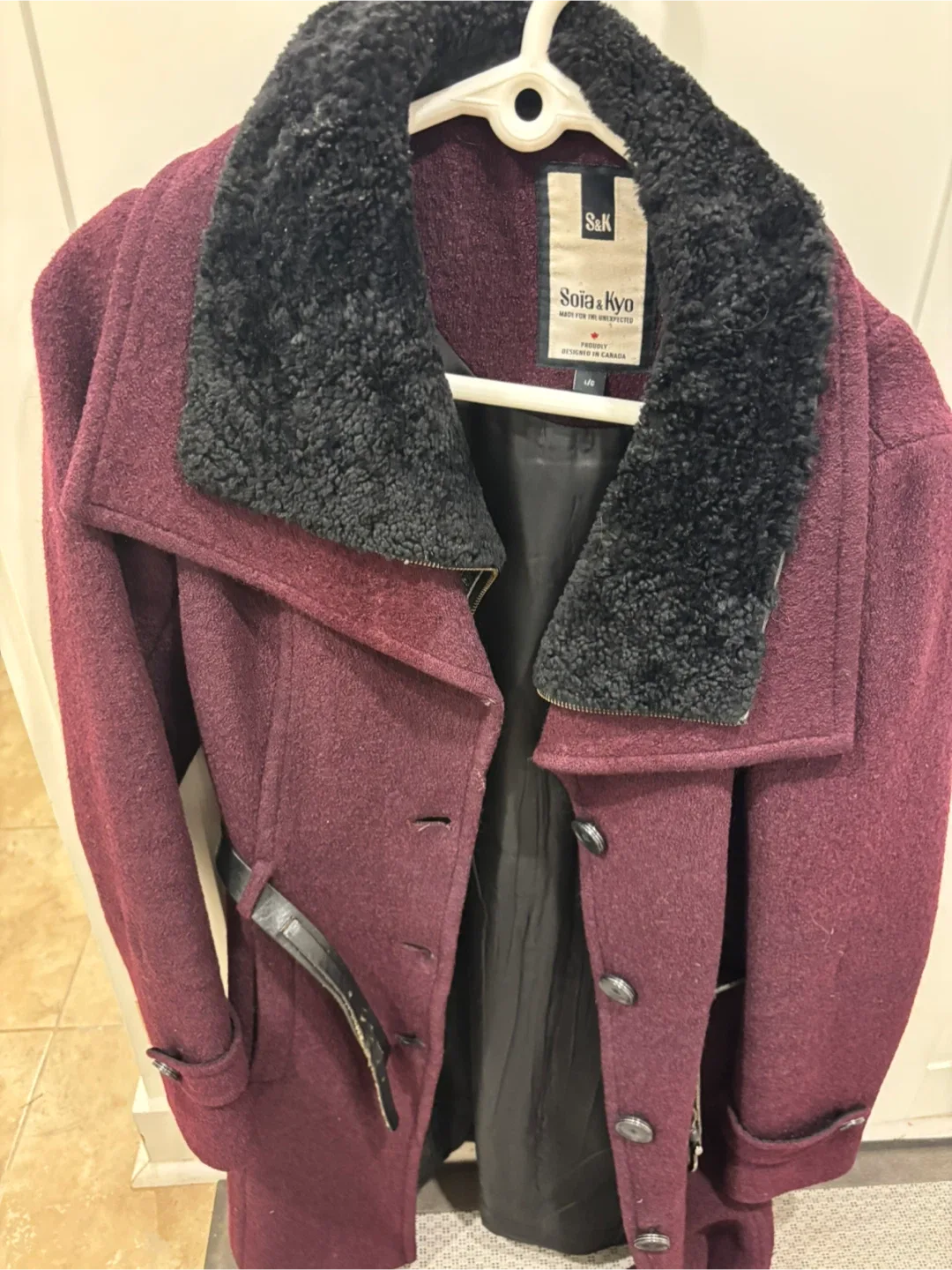 Soia & Kyo Burgundy Wool Blend Coat - Size L image indicator(3)