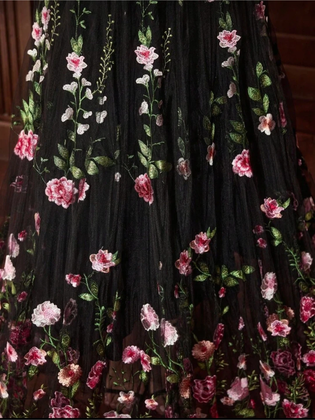 Black Floral Embroidered Long Sleeve Dress. Modest dress - photo 2