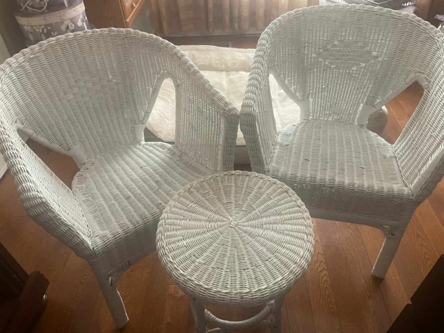 Wicker Chairs and Table Set - White