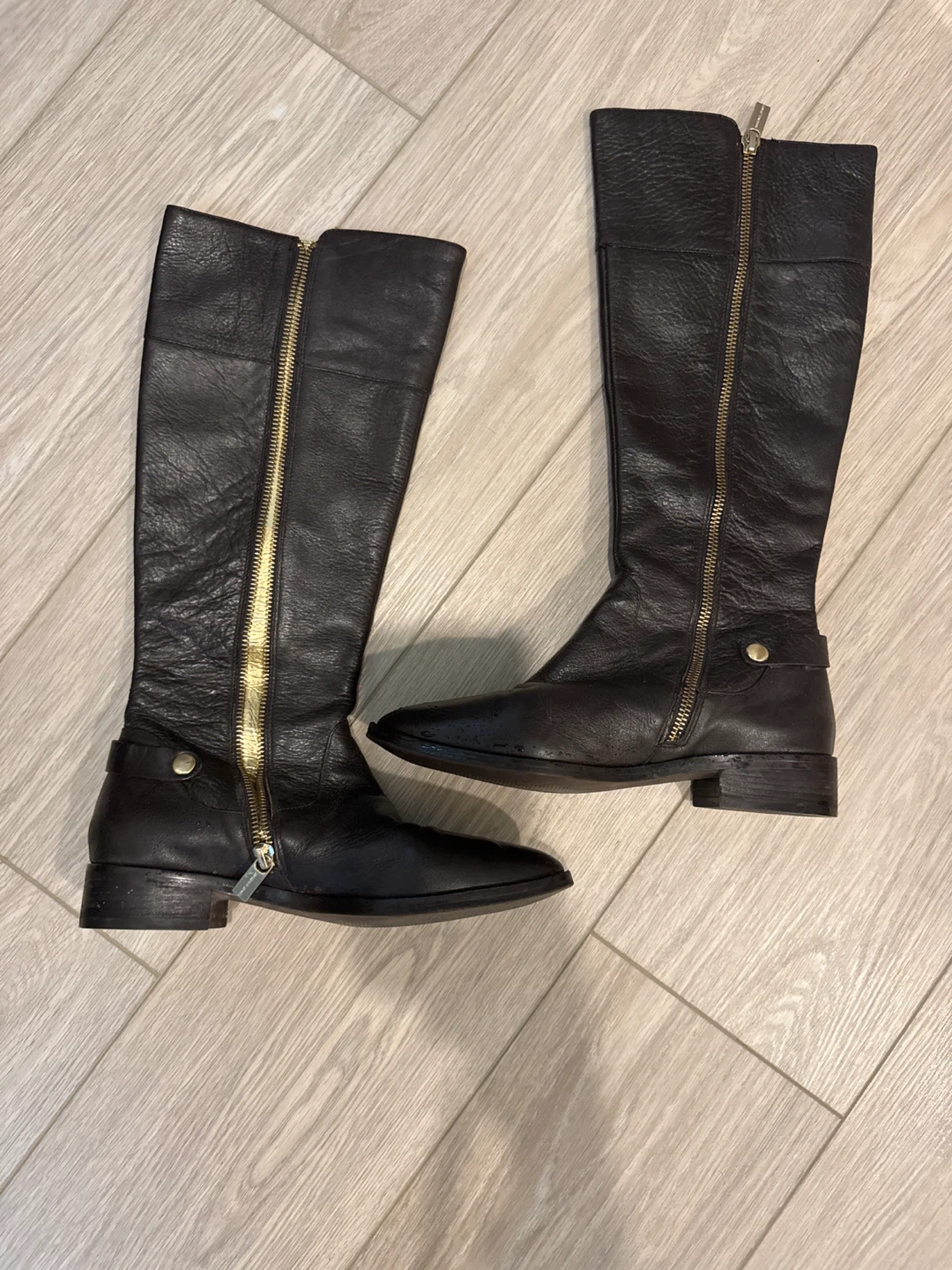 Michael Kors Black Leather Riding Boots, Size 7