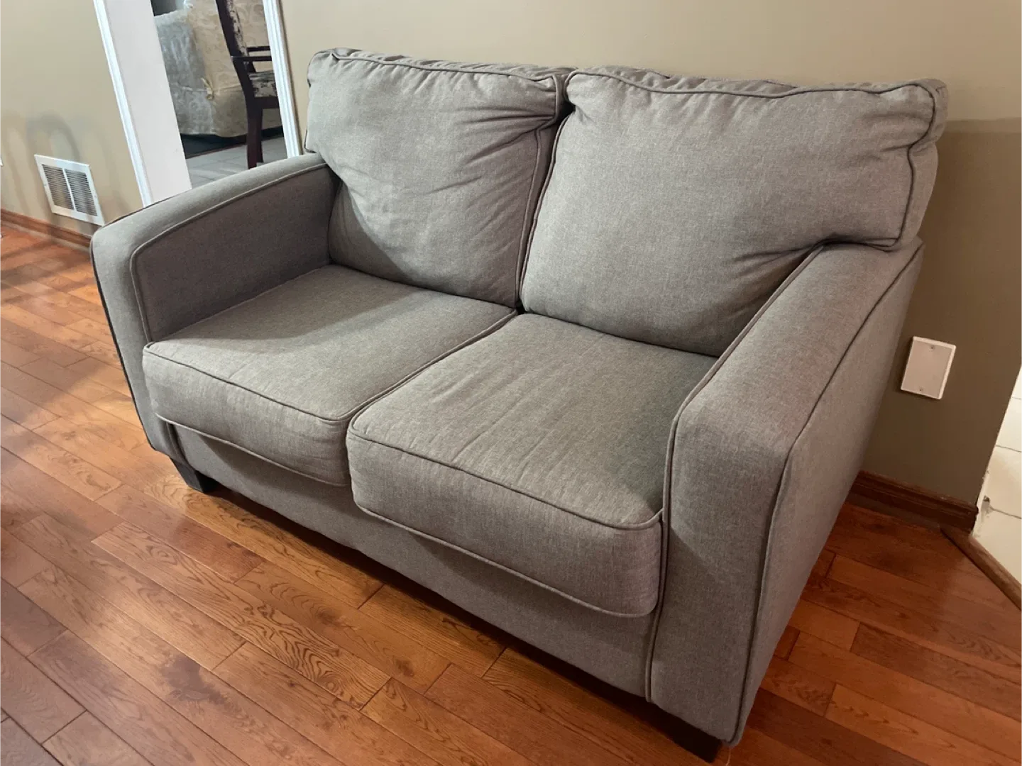 Grey Loveseat Sofa with Brown Quilted Cover image indicator(8)