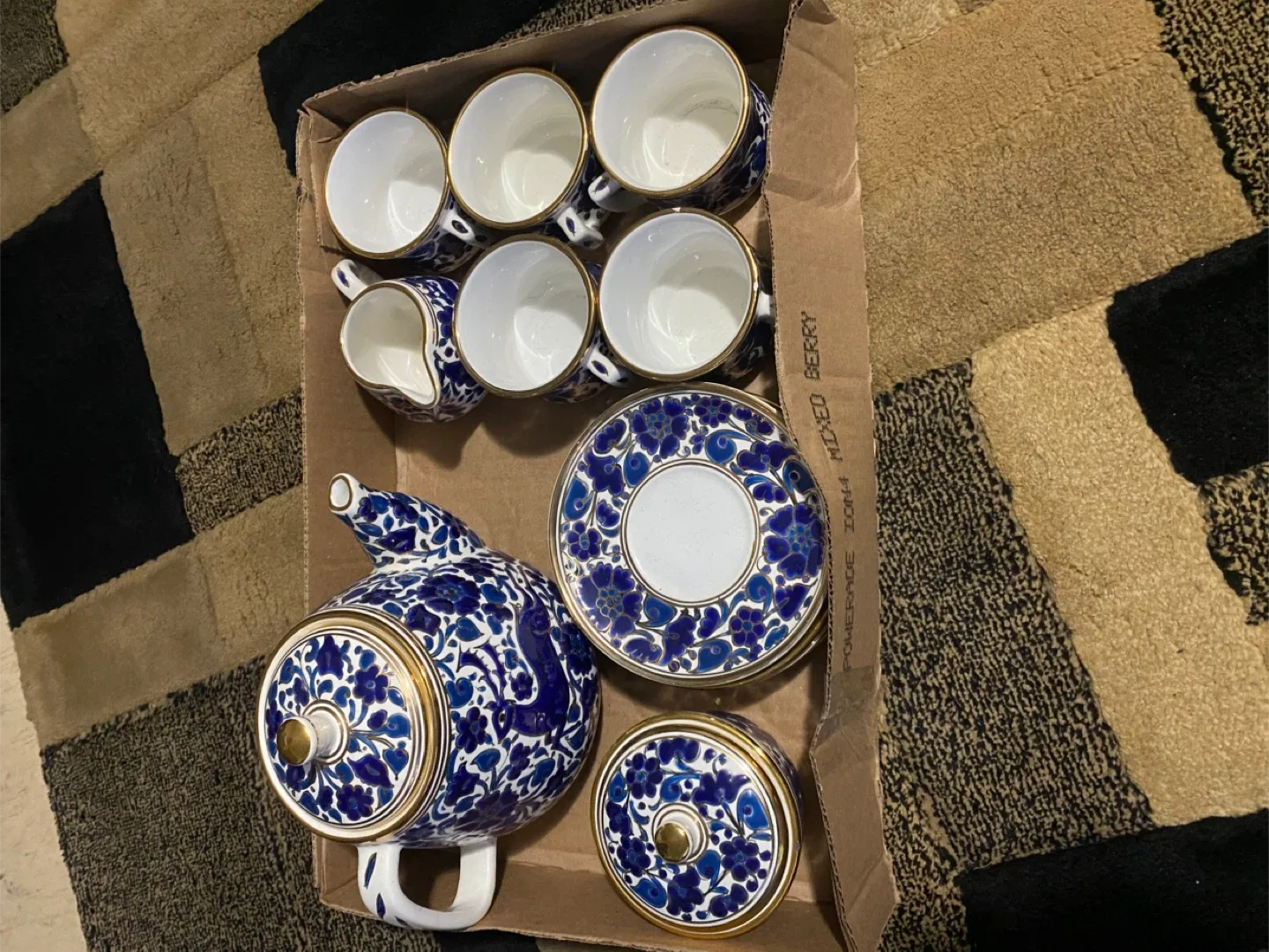 Blue Floral Tea Set - Teapot, Cups, Saucers