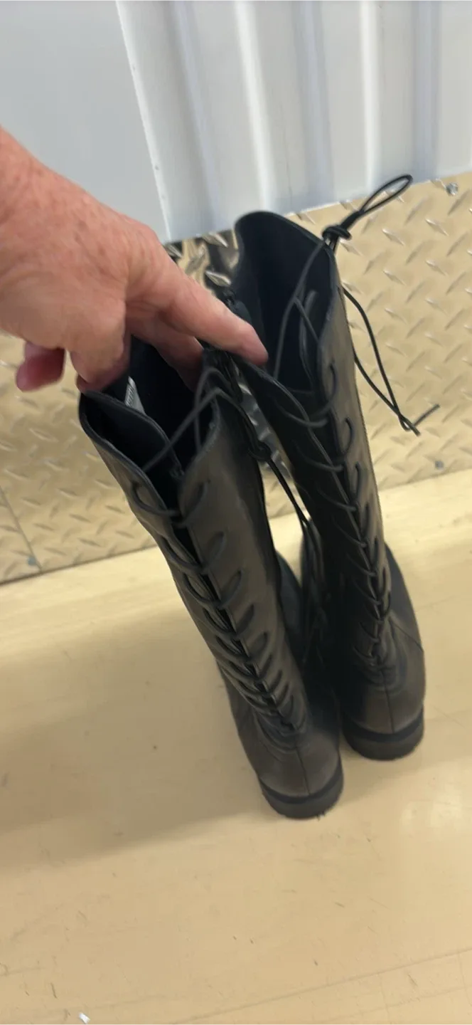 Black Lace-Up Knee-High Boots