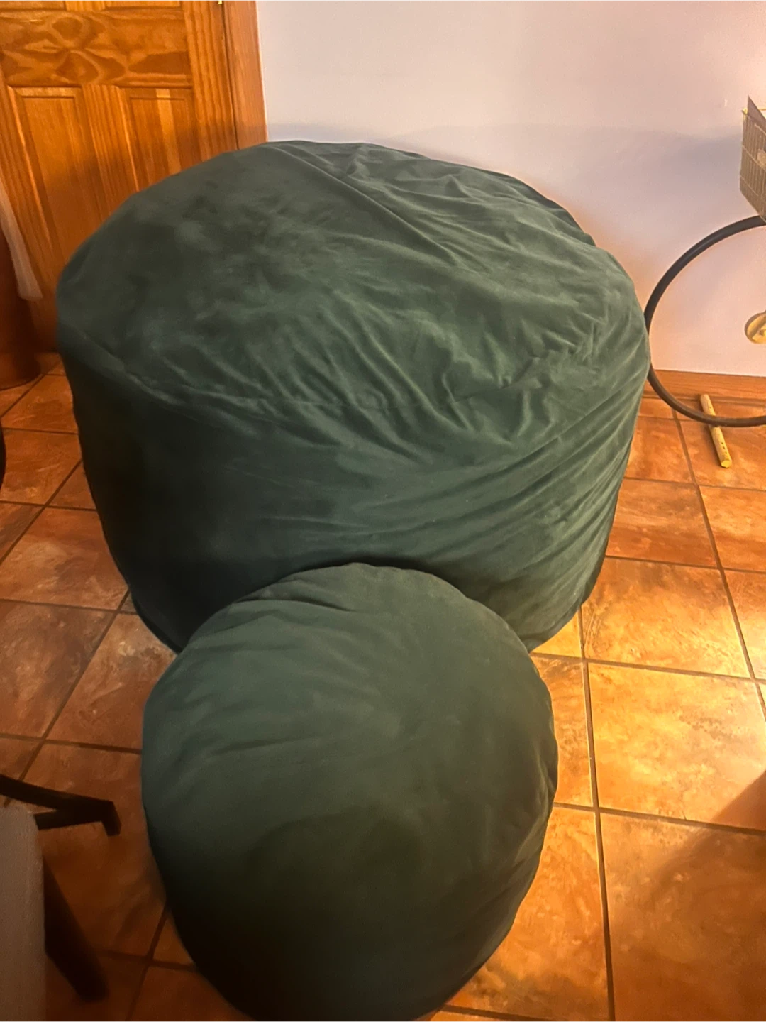 Green Velour Bean Bag Chair with Ottoman
