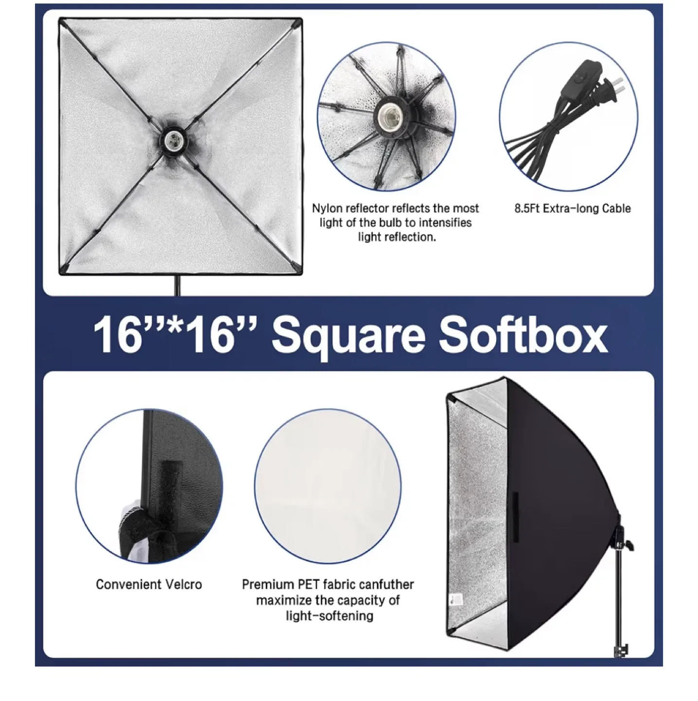 SYTEX 16"x16" Square Softbox Lighting Kit image indicator(2)