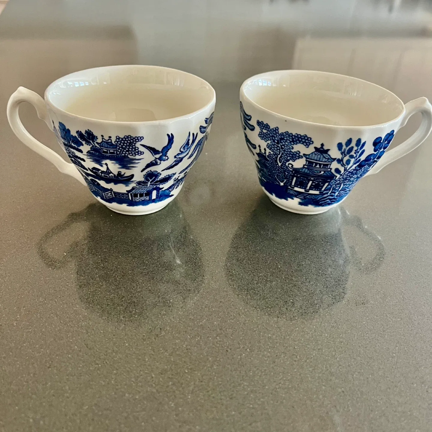 2 Churchill Blue Willow Teacups