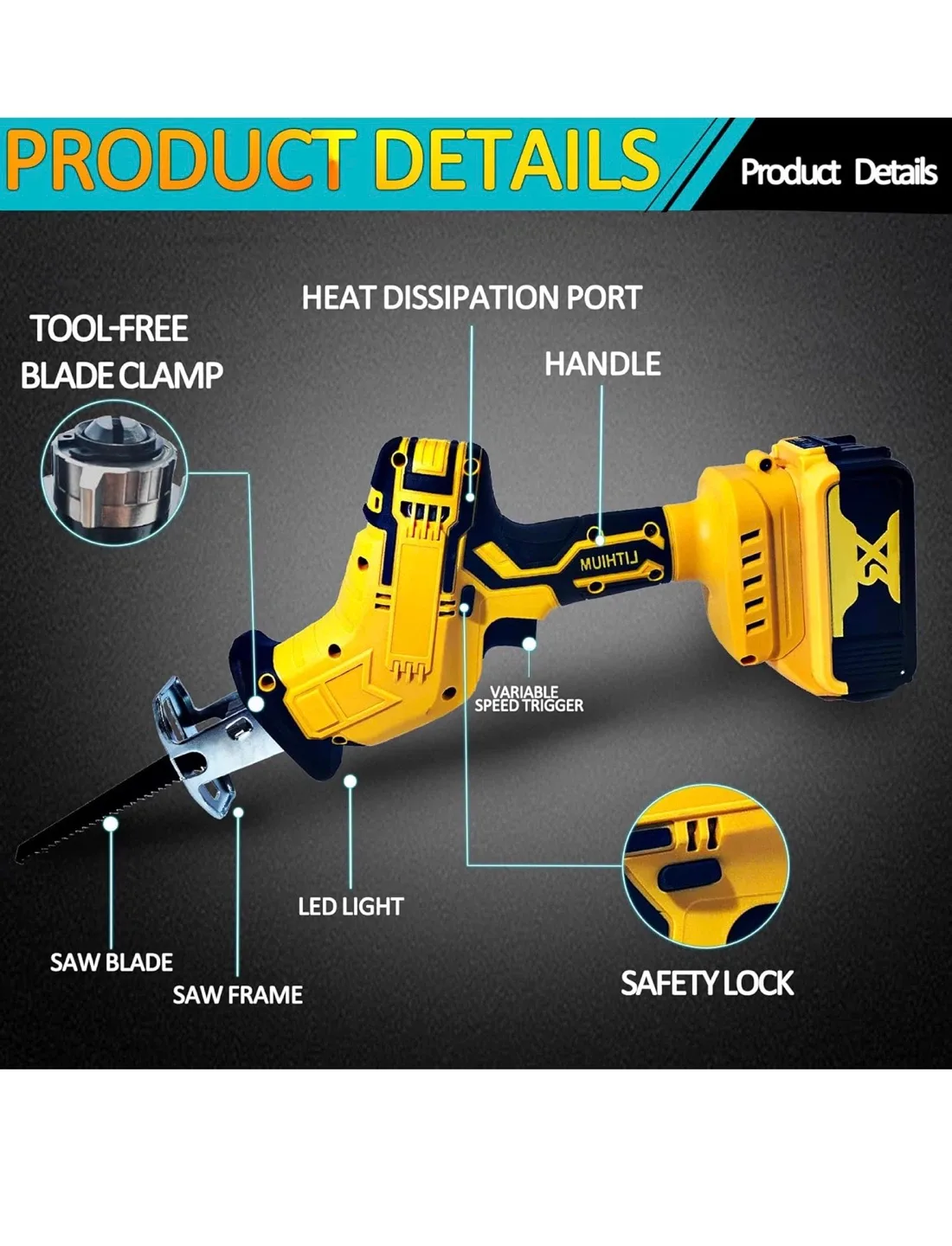 Reciprocating Saw Compatible with DeWalt 20V Battery image indicator(7)