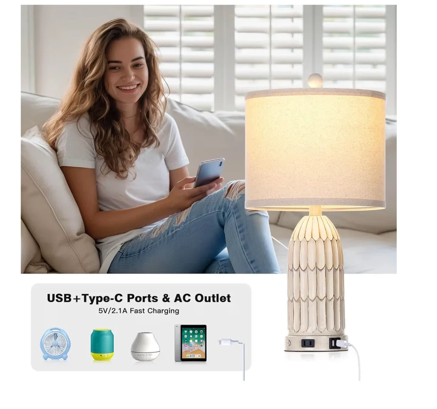 Dimmable Bedside Table Lamp with USB Ports image indicator(4)