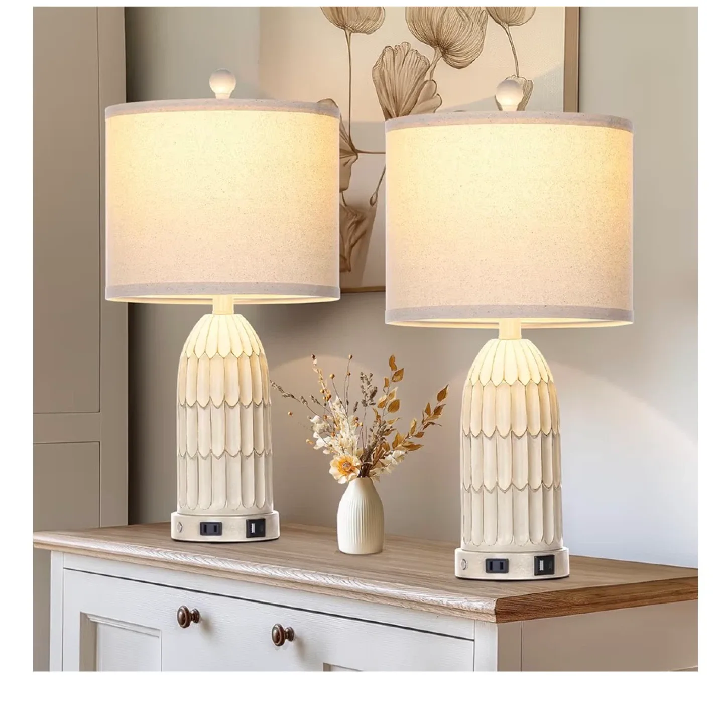 Dimmable Bedside Table Lamp with USB Ports image indicator(6)