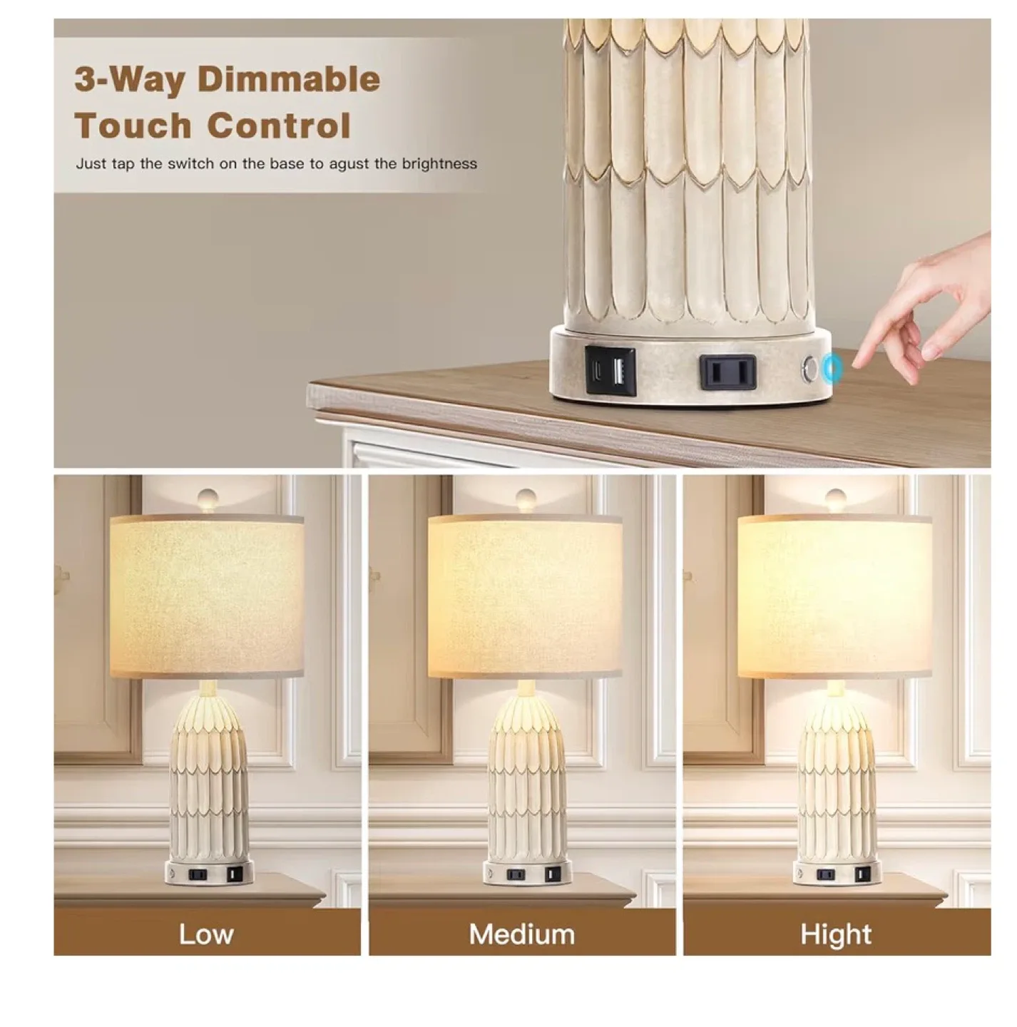 Dimmable Bedside Table Lamp with USB Ports image indicator(2)