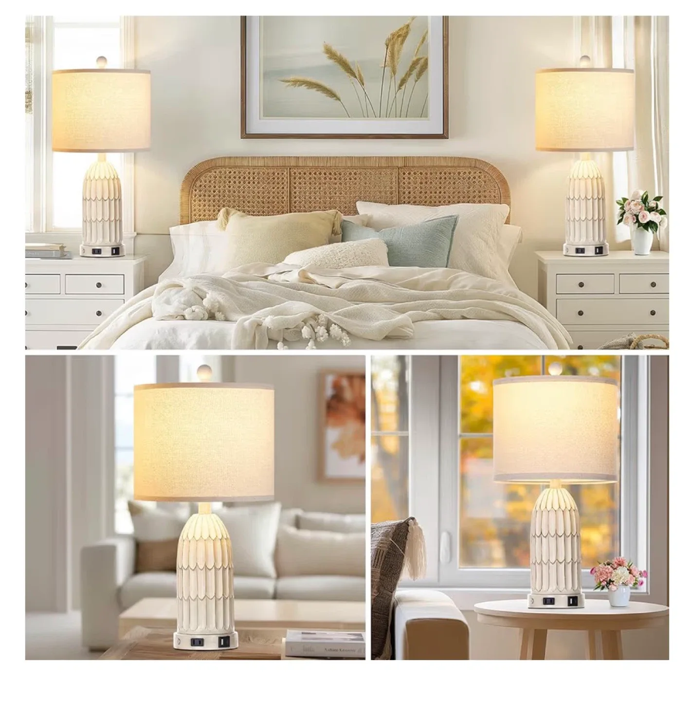 Dimmable Bedside Table Lamp with USB Ports image indicator(5)