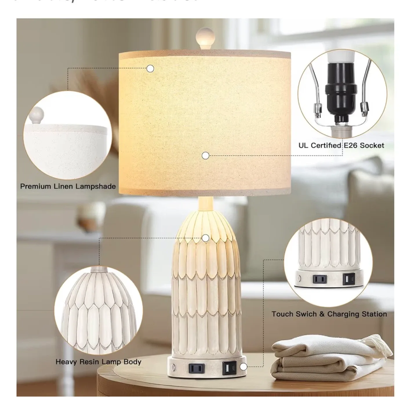 Dimmable Bedside Table Lamp with USB Ports image indicator(7)