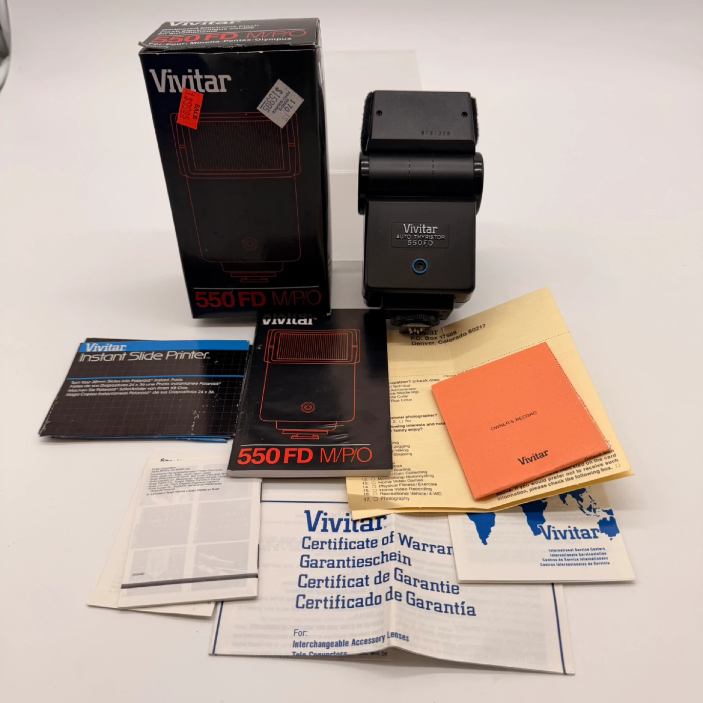 Vivitar 550FD MP/O Flash  with Box & Manuals