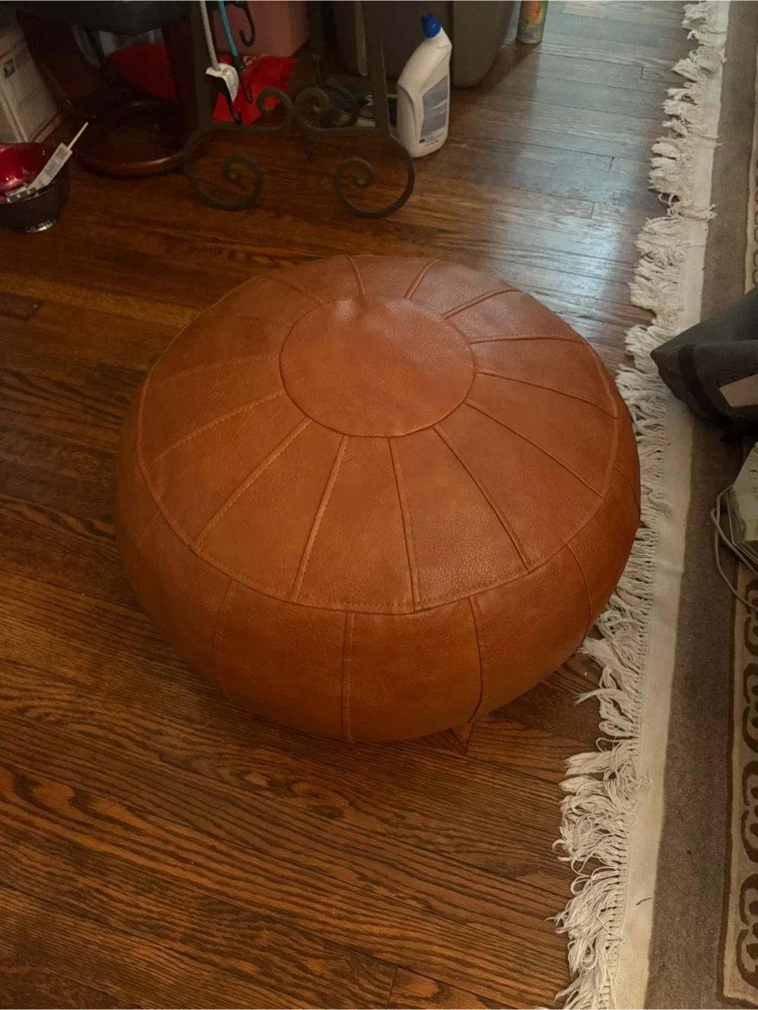 Brown Leather Pouf Ottoman 🥕