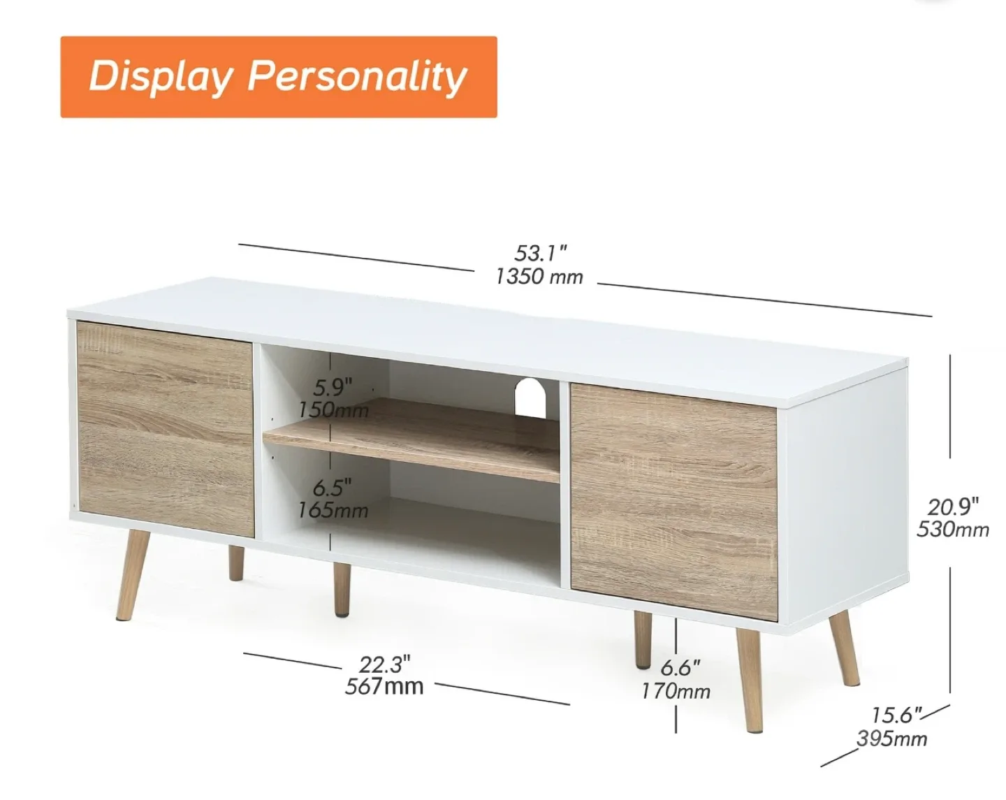 Modern TV Stand with Cabinets White/Tan image indicator(5)