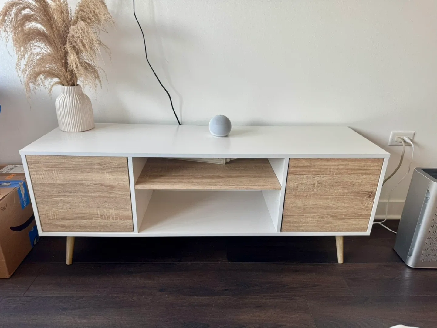 Modern TV Stand with Cabinets White/Tan thumbnail