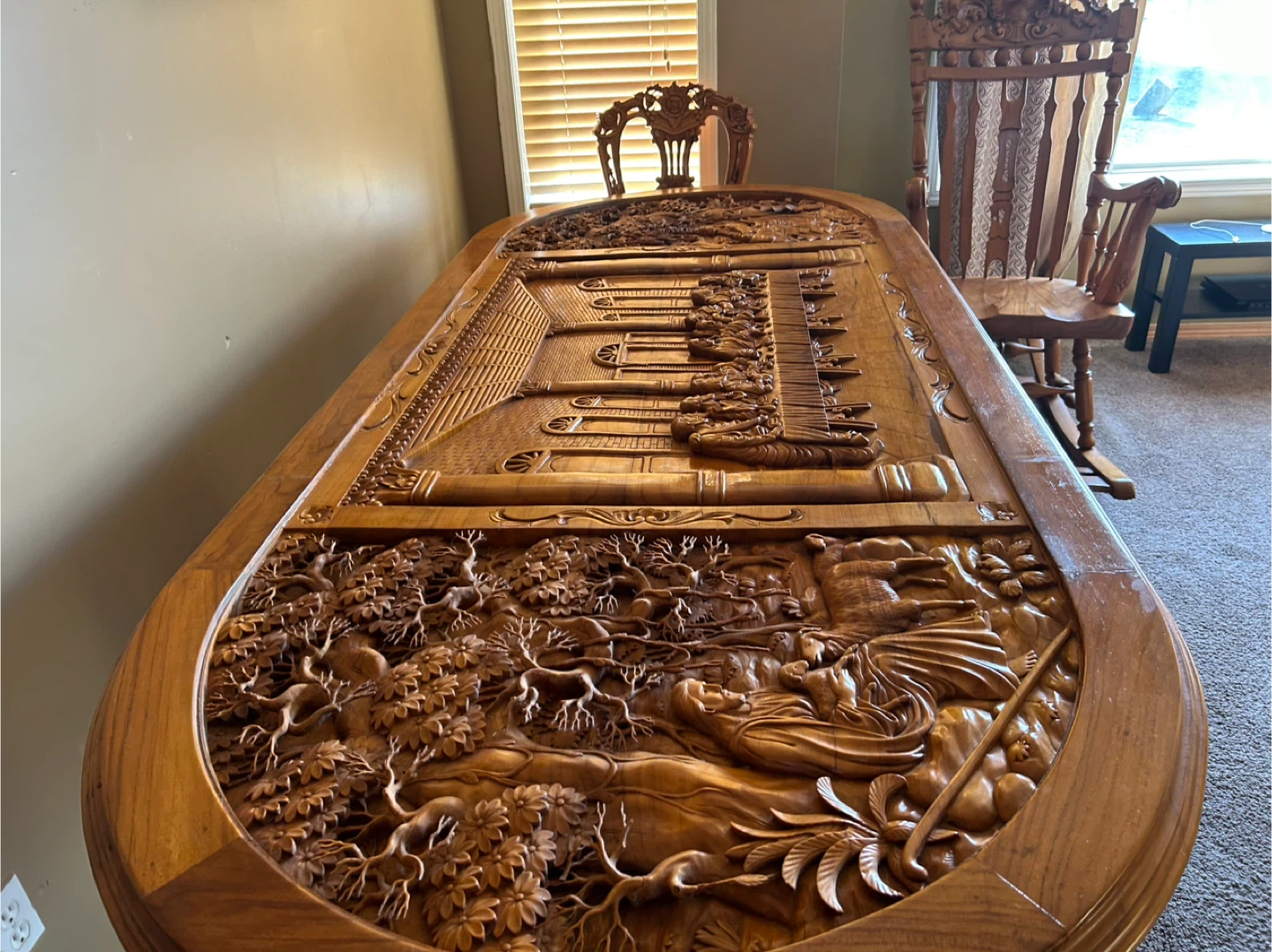 Hand Carved Wooden Table & Chairs