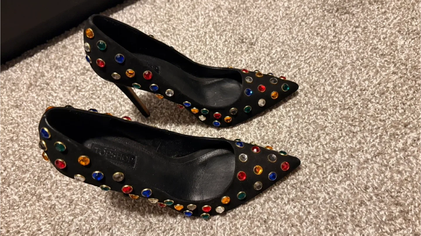 Topshop Black Jeweled Heels