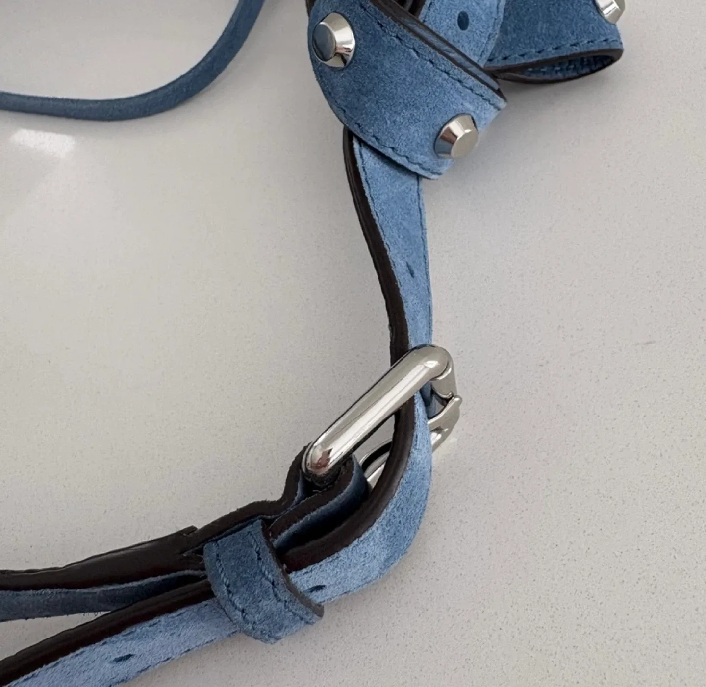 MICHAEL KORS “RHEA” DENIM Blue Suede Shoulder BAG image indicator(4)