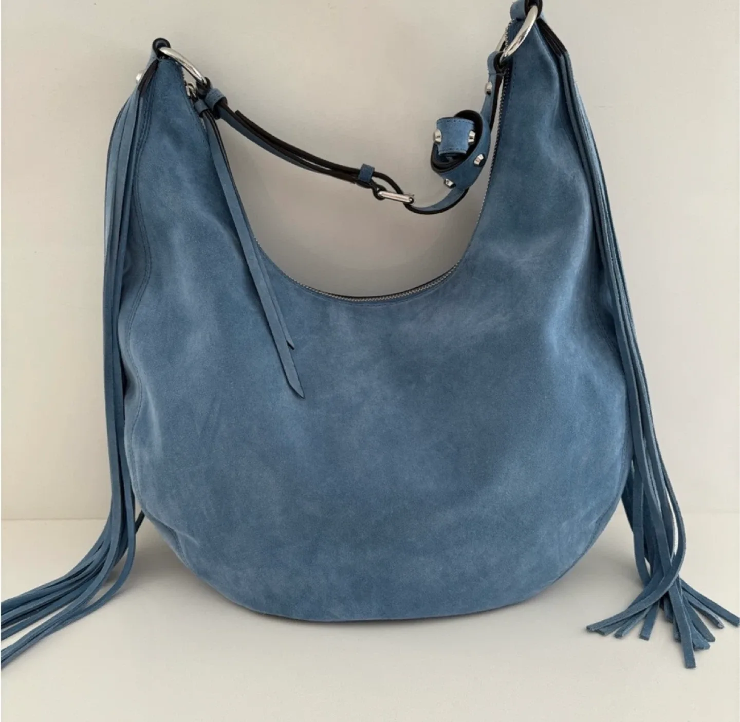 MICHAEL KORS “RHEA” DENIM Blue Suede Shoulder BAG image indicator(6)