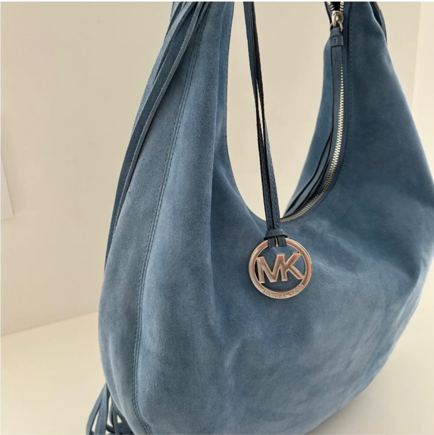 MICHAEL KORS “RHEA” DENIM Blue Suede Shoulder BAG