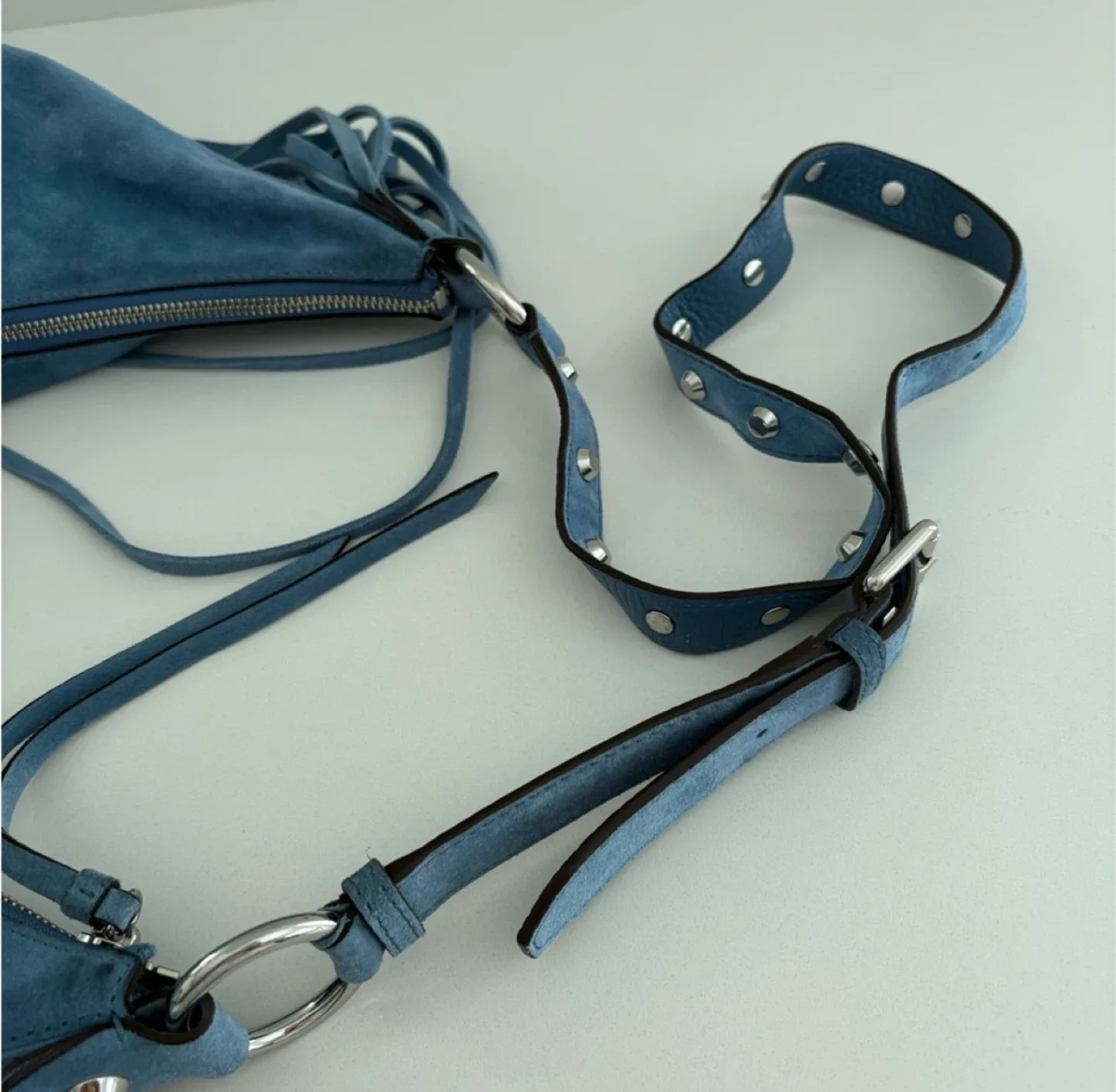 MICHAEL KORS “RHEA” DENIM Blue Suede Shoulder BAG image indicator(8)