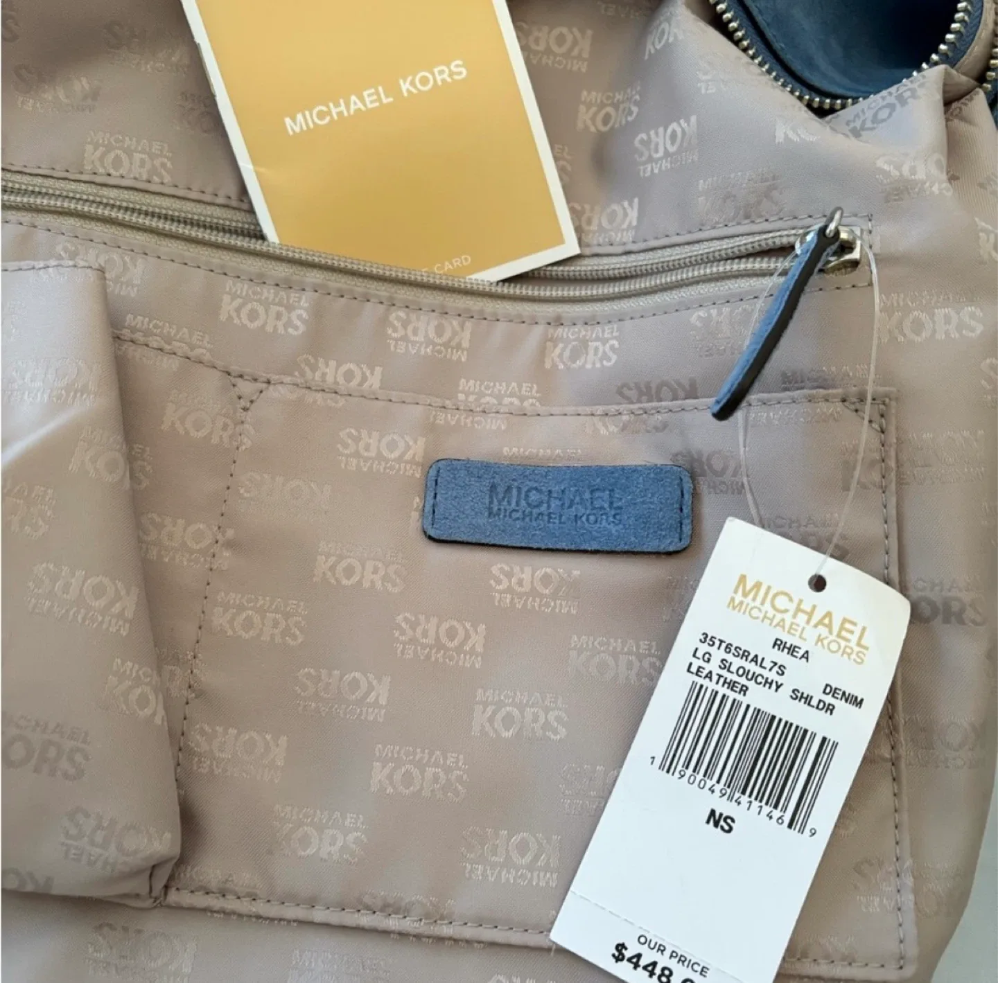 MICHAEL KORS “RHEA” DENIM Blue Suede Shoulder BAG image indicator(7)