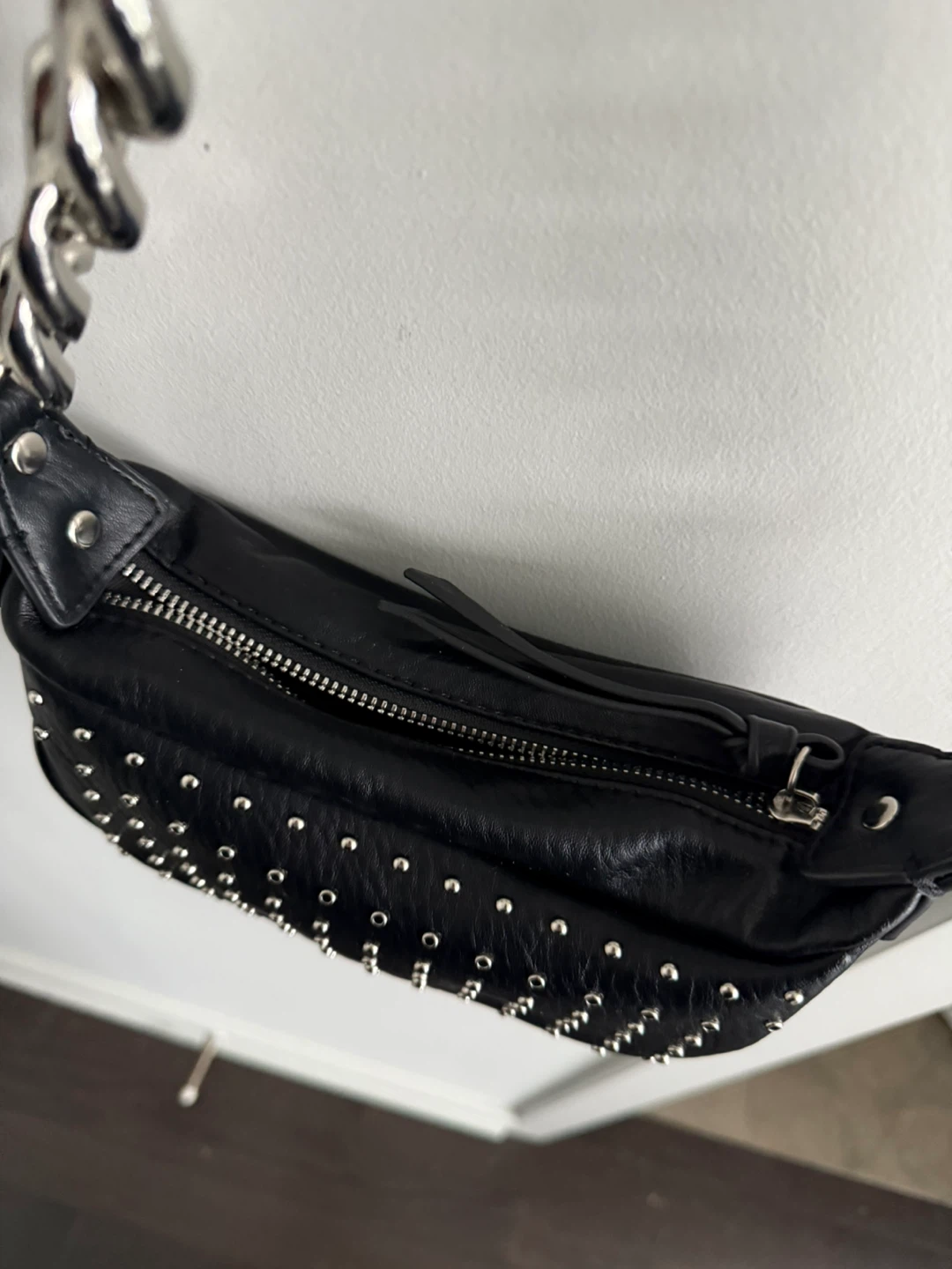 Studded Black Leather Shoulder Bag - photo 2