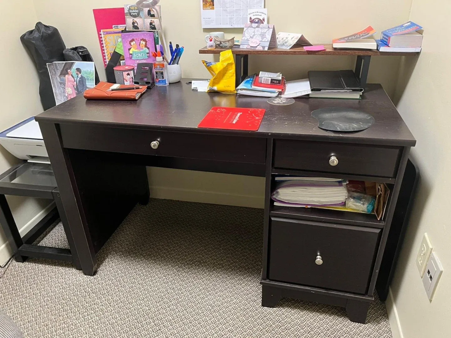 Dark Brown Desk with Drawers